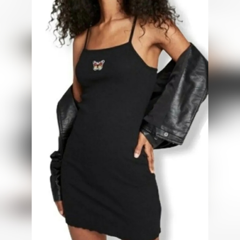 Wild Fable Fitted Black Butterfly Mini-dress Size Large